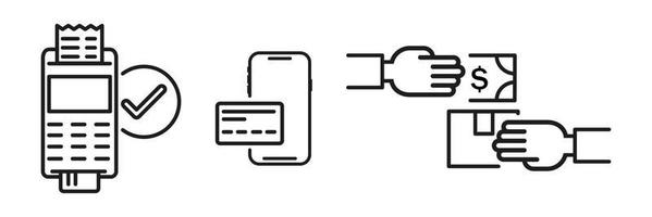 achat par carte, nfs et espèces. illustration d'icône de ligne vectorielle vecteur