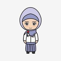 personnage chibi dessin animé fille étudiante en hijab vecteur