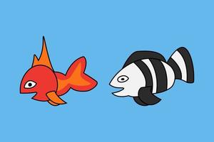 personnage de dessin animé de deux poissons de couleur rouge et rayée vecteur