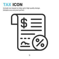 vecteur d'icône de taxe avec style de contour isolé sur fond blanc. illustration vectorielle concept d'icône de symbole de signe de paiement d'impôt pour les affaires, la finance, l'industrie, l'entreprise, les applications et tous les projets