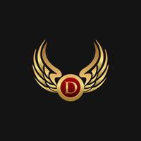 Modèle de concept de design logo luxe lettre D emblème ailes vecteur