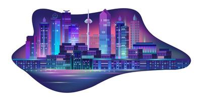 panorama nocturne de la ville avec une lueur au néon. illustration vectorielle. vecteur