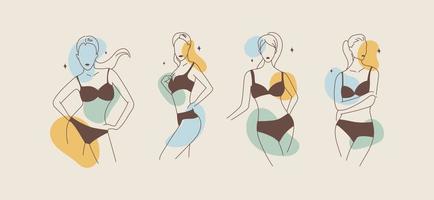 corps de femme en dessin au trait élégant. lignes abstraites d'arts féminins minimalistes avec un design de formes modernes. illustration vectorielle vecteur