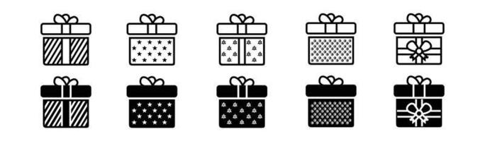 jeu d'icônes de boîte cadeau isolé sur fond blanc. cadeau de noël collection vector illustration.gift box présente des silhouettes