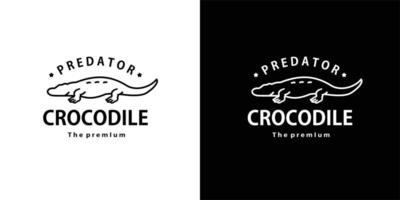vintage retro hipster crocodile logo vecteur contour monoline art icône
