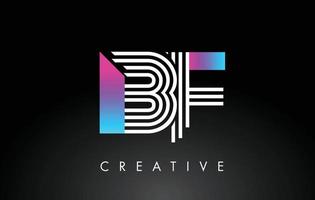 bf logo de lettre de lignes violettes blanches. modèle de vecteur de lettres de ligne créative.