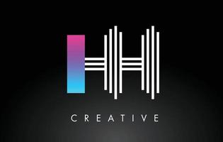 hh logo de lettre de lignes violettes blanches. modèle de vecteur de lettres de ligne créative.