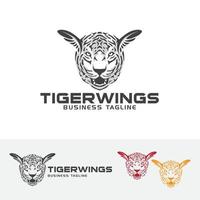 création de logo de concept d'ailes de tête de tigre vecteur