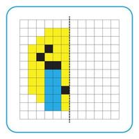 jeu éducatif de réflexion d'image pour les enfants. apprendre à remplir des feuilles de travail symétriques pour les activités préscolaires. pages de grille de couleurs, mosaïques d'images ou pixel art. terminer l'émoticône qui pleure. vecteur