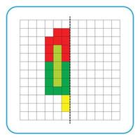 Jeu éducatif de réflexion d'image pour les enfants. apprendre à remplir des feuilles de travail symétriques pour les activités préscolaires. grilles de coloriage, perception visuelle et pixel art. terminer l'image de la crème glacée. vecteur