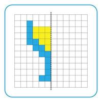 Jeu éducatif de réflexion d'image pour les enfants. apprendre à remplir des feuilles de travail symétriques pour les activités préscolaires. grilles de coloriage, perception visuelle et pixel art. finir le verre de boisson. vecteur