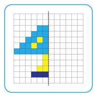 Jeu éducatif de réflexion d'image pour les enfants. apprendre à remplir des feuilles de travail symétriques pour les activités préscolaires. grilles de coloriage, perception visuelle et pixel art. finir la lampe de table de la chambre vecteur