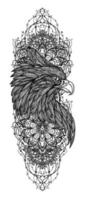 tatouage art croquis aigle noir et blanc vecteur