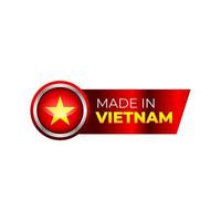 illustration vectorielle d'étiquette fabriquée au vietnam, conception d'autocollant de signe d'insigne de drapeau pour la promotion des médias de produits vecteur