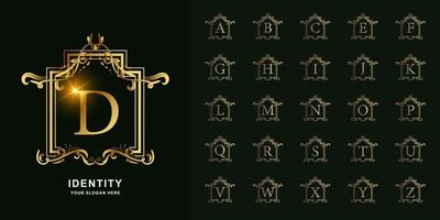lettre d ou alphabet initial de collection avec modèle de logo doré cadre floral ornement de luxe. vecteur