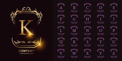 lettre k ou alphabet initial de collection avec modèle de logo doré cadre floral ornement de luxe. vecteur