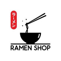 magasin de ramen avec le logo silhouette d'un bol et des baguettes qui pincent les nouilles, parfait pour un logo ou un symbole d'entreprise. traduction ramen vecteur