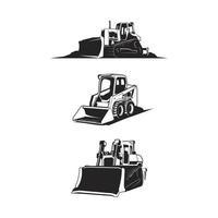 silhouette de bulldozer, bulldozer noir et blanc vecteur
