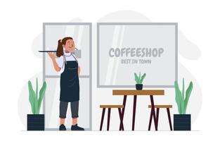 serveuse sert un café vecteur