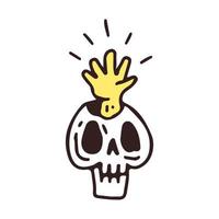 tête de squelette et main montante, illustration pour t-shirt, autocollant ou marchandise vestimentaire. avec un style de dessin animé rétro. vecteur
