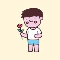 kawaii petit garçon avec dessin animé de fleurs de roses. illustration pour les enfants de maternelle parfaits, les enfants, les salutations. vecteur