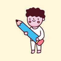 enfant kawaii avec dessin animé au crayon. illustration pour les enfants de maternelle parfaits, les enfants, les salutations. vecteur