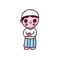 un enfant musulman kawaii célèbre le dessin animé du ramadan. illustration pour les enfants de maternelle parfaits, les enfants, les salutations. vecteur