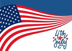 joyeux 4 juillet fête de l'indépendance des états-unis célébrer la bannière avec agitant le drapeau national américain et la conception de texte de lettrage à la main. illustration plate de vecteur. vecteur