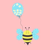 abeille mignonne avec un ballon rempli de marguerites. personnage de dessin animé. peut être utilisé pour un t-shirt, une carte de voeux, une carte d'invitation ou une mascotte. vecteur