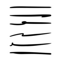 ensemble de traits de soulignement dessinés à la main, de traits de marqueur de surligneur, de swoops, de marques de pinceau de vagues doodle abstrait. illustration vectorielle vecteur