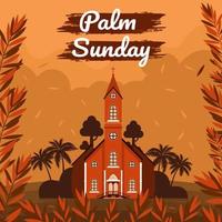 église avec cadre de palmier célébrer le concept du dimanche des rameaux vecteur