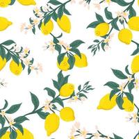 modèle sans couture tropical d'été avec des citrons colorés et des fleurs.vector fond d'agrumes. design floral exotique moderne pour papier, couverture, tissu, décoration intérieure et autres utilisateurs. vecteur