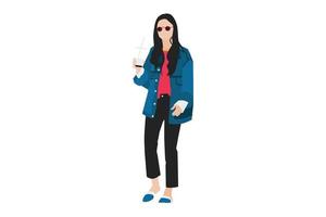 illustration vectorielle de femmes à la mode avec son café glacé vecteur