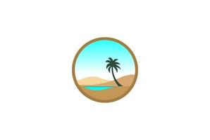 lac circulaire du désert de l'oasis arabe avec vecteur de conception de logo de date de palme