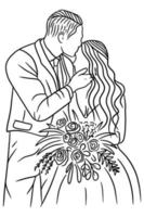 couple heureux mariage femmes hommes femme mari dessin au trait illustration vecteur