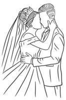 couple heureux mariage femmes hommes femme mari dessin au trait illustration vecteur