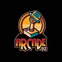 logo d'arcade avec image de joystick rétro drôle. vecteur