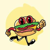 hamburger de personnage de dessin animé de vecteur en cours d'exécution