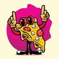 personnage de dessin animé de pizza debout avec les mains levées vecteur