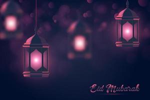 lanternes arabes suspendues illuminées créatives avec des lumières rougeoyantes sur fond brillant vecteur