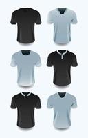 six maquettes de t-shirts en trois dimensions de différentes couleurs et cols vecteur