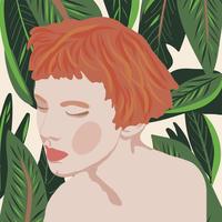 portrait style fille jeunes femmes à la mode avec des plantes vector illustration