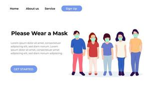 enfants portant une illustration de masque de protection pour la page d'accueil du site web. illustration vectorielle. restez en sécurité pendant la pandémie du virus corona vecteur