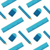 crayon bleu clair, gomme et modèle sans couture de règle vecteur