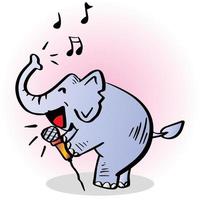 dessin animé heureux éléphant chante au karaoké. personnage de dessin animé animalier. vecteur