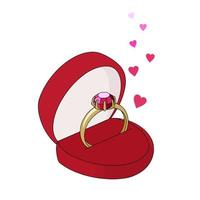 bague en or avec une pierre précieuse dans une boîte cadeau rouge vecteur