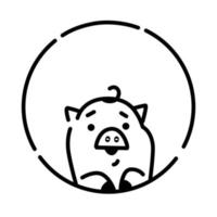 illustration d'un petit cochon. vecteur. style linéaire. cochon en cercle. logo, mascotte de l'entreprise. bébé porcelet. vecteur