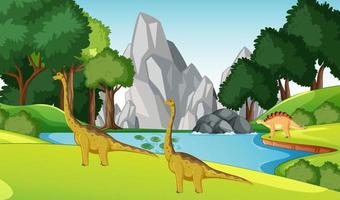 dinosaure dans la scène forestière préhistorique vecteur