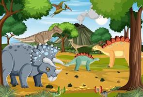 dinosaure dans la scène forestière préhistorique vecteur