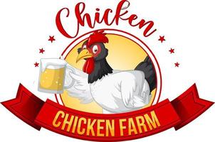 poulet tenant un personnage de dessin animé de bière avec bannière de ferme de poulet vecteur
